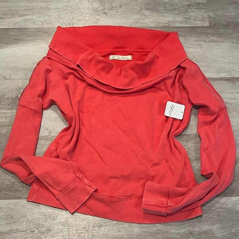 Free People Off-Shoulder Pullover in Tomato Red